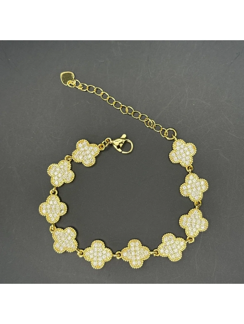 candy+clover gold pave crystal clover gold tone station bracelet